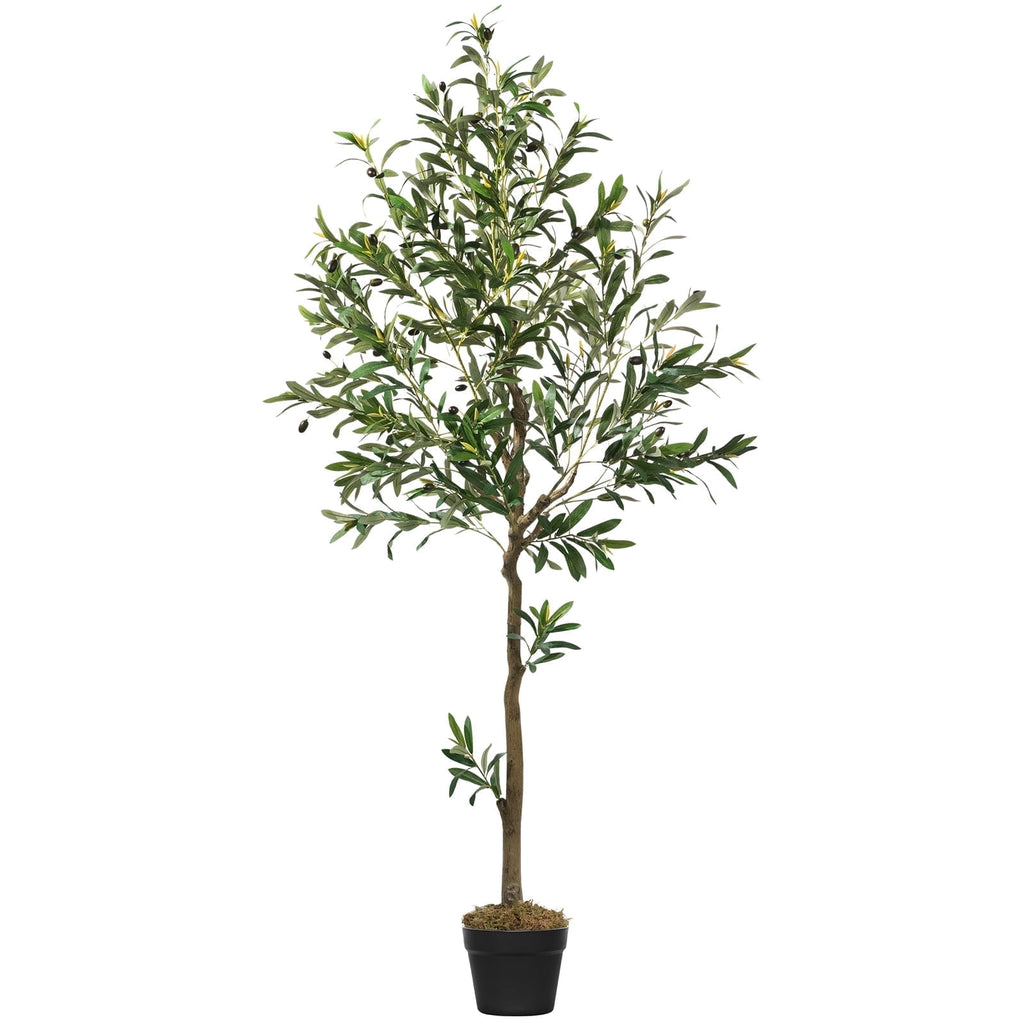 OLIVIVI Artificial Olive Tree 6FT Tall Faux Silk Plant for Home Office Decor Indoor Outdoor Fake Lifelike Potted Plant with Wood Branches 1 pack