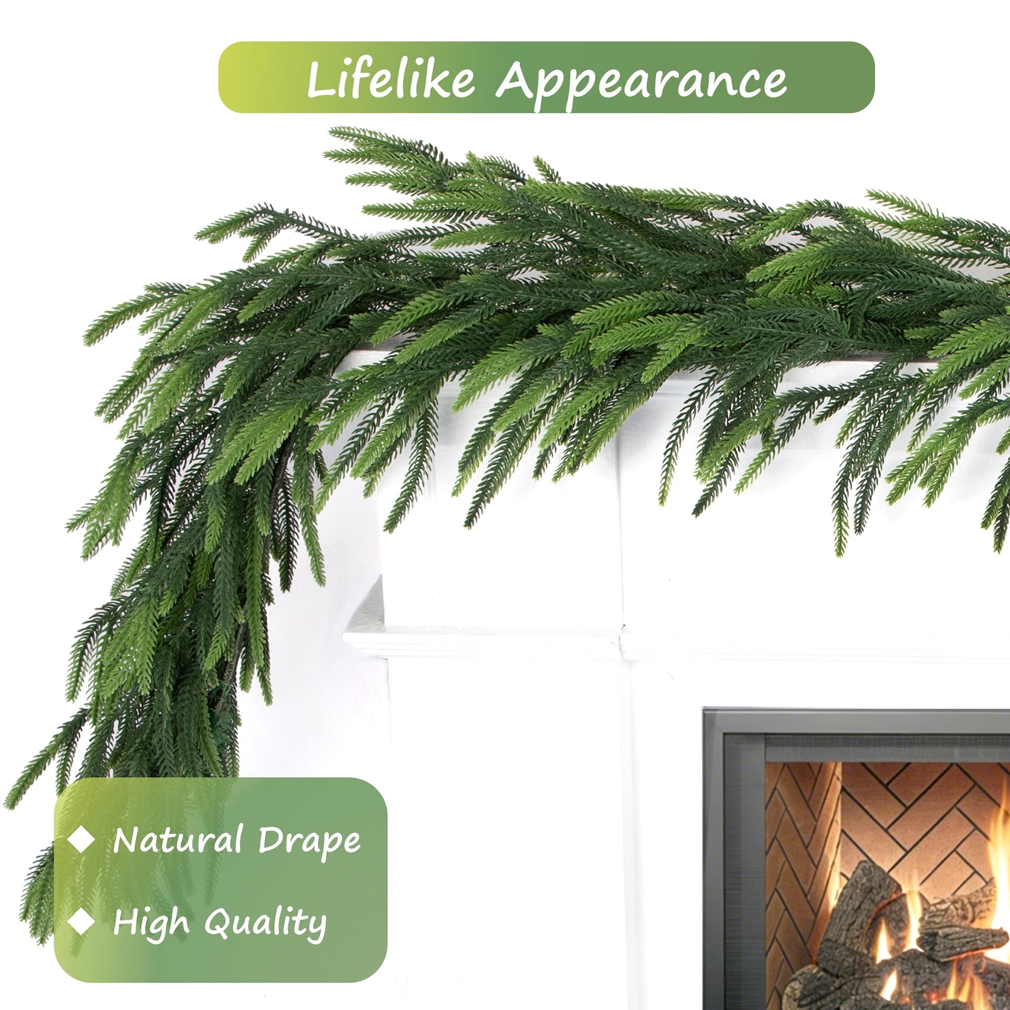 Nafresh 6ft Real Touch Norfolk Pine Garland, 72" Realistic Faux Christmas Garland for Fireplace Table Stair Window Front Door Decor, 1Pack