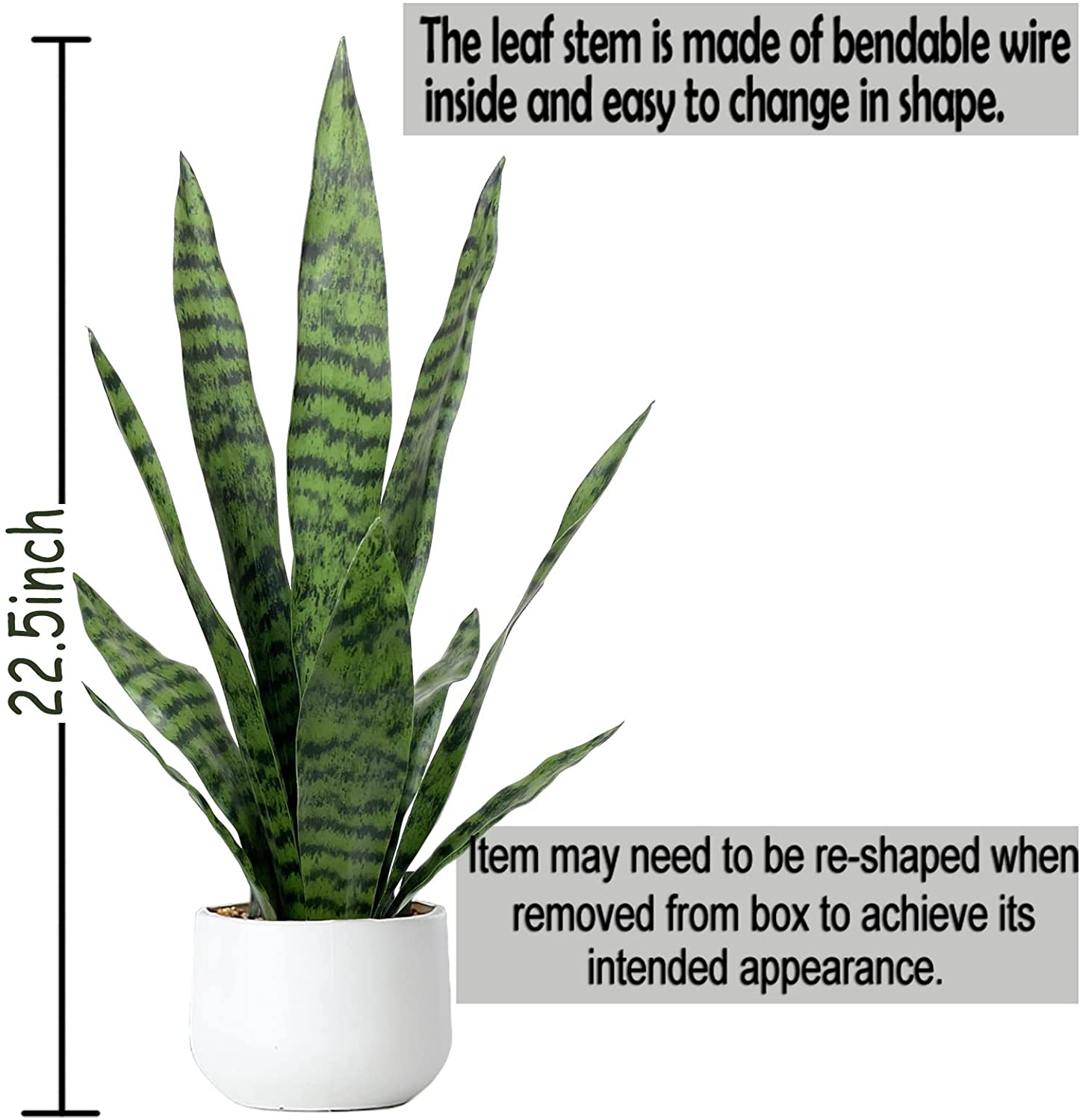 Artificial Snake Plant 22" Faux Agave Fake Sansevieria Artificial Potted Plants for Indoor and Outdoor Home Office Décor (White Pot)