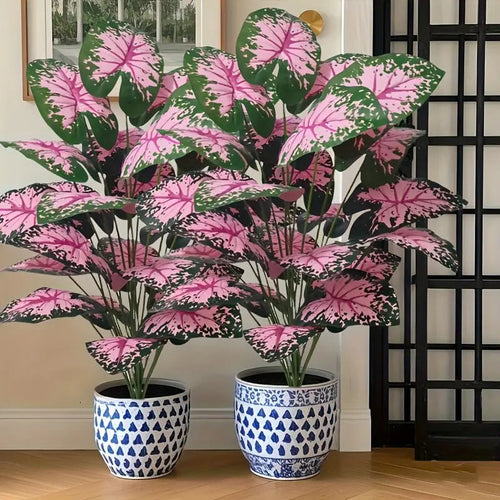 2-piece large artificial black rock plant with pink flowers and green leaves, suitable for indoor and outdoor home office wedding Christmas Easter Thanksgiving decoration (without pot)