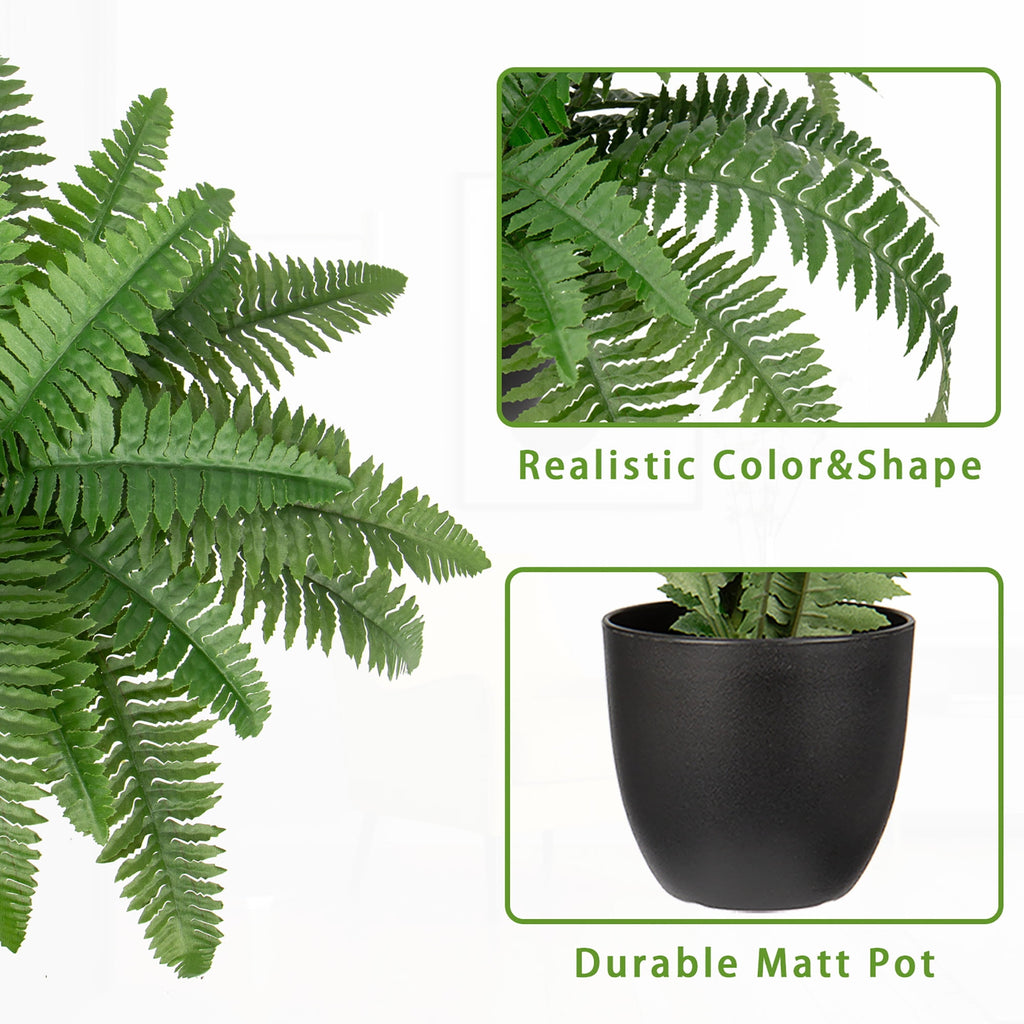 Artificial Fern Potted Plant Faux Boston Fake Fern Bush Plant in Pot Office Living Room Home Decor for Outdoors & Indoor