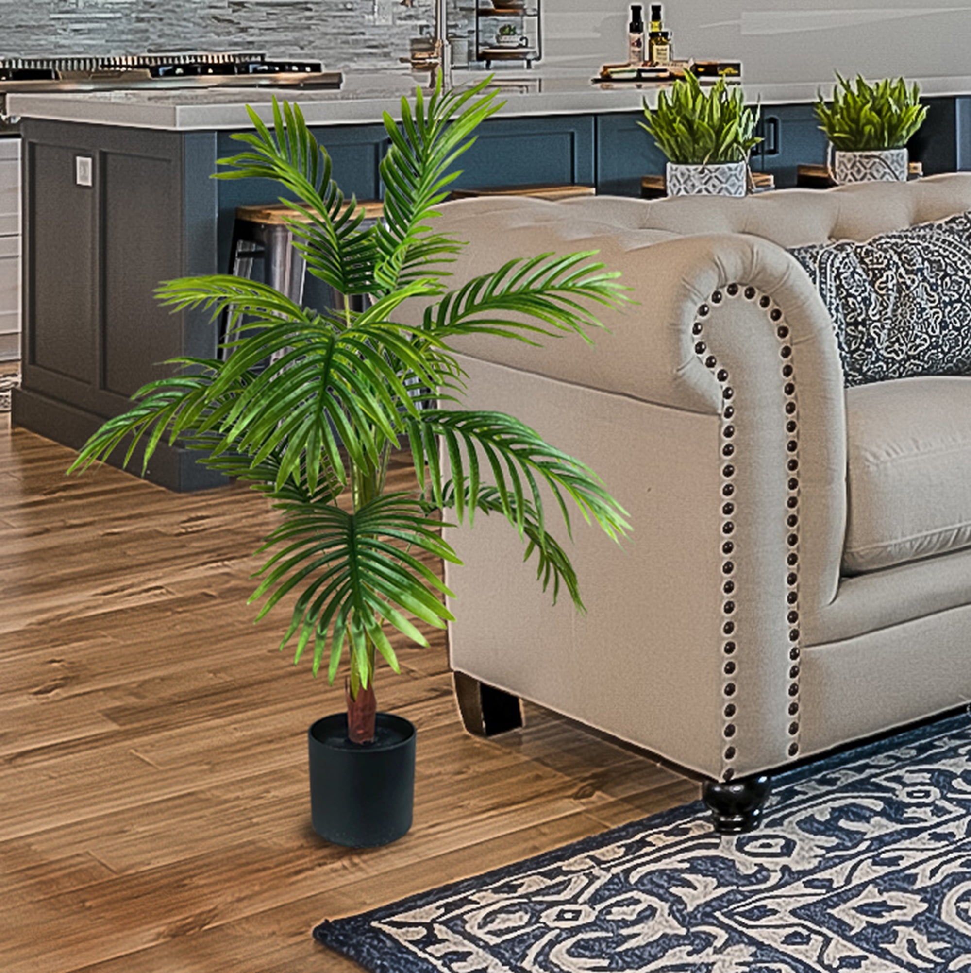 Mainstays Artificial Plant, Palm Plant, 3.33 ft, Black Plastic Pot