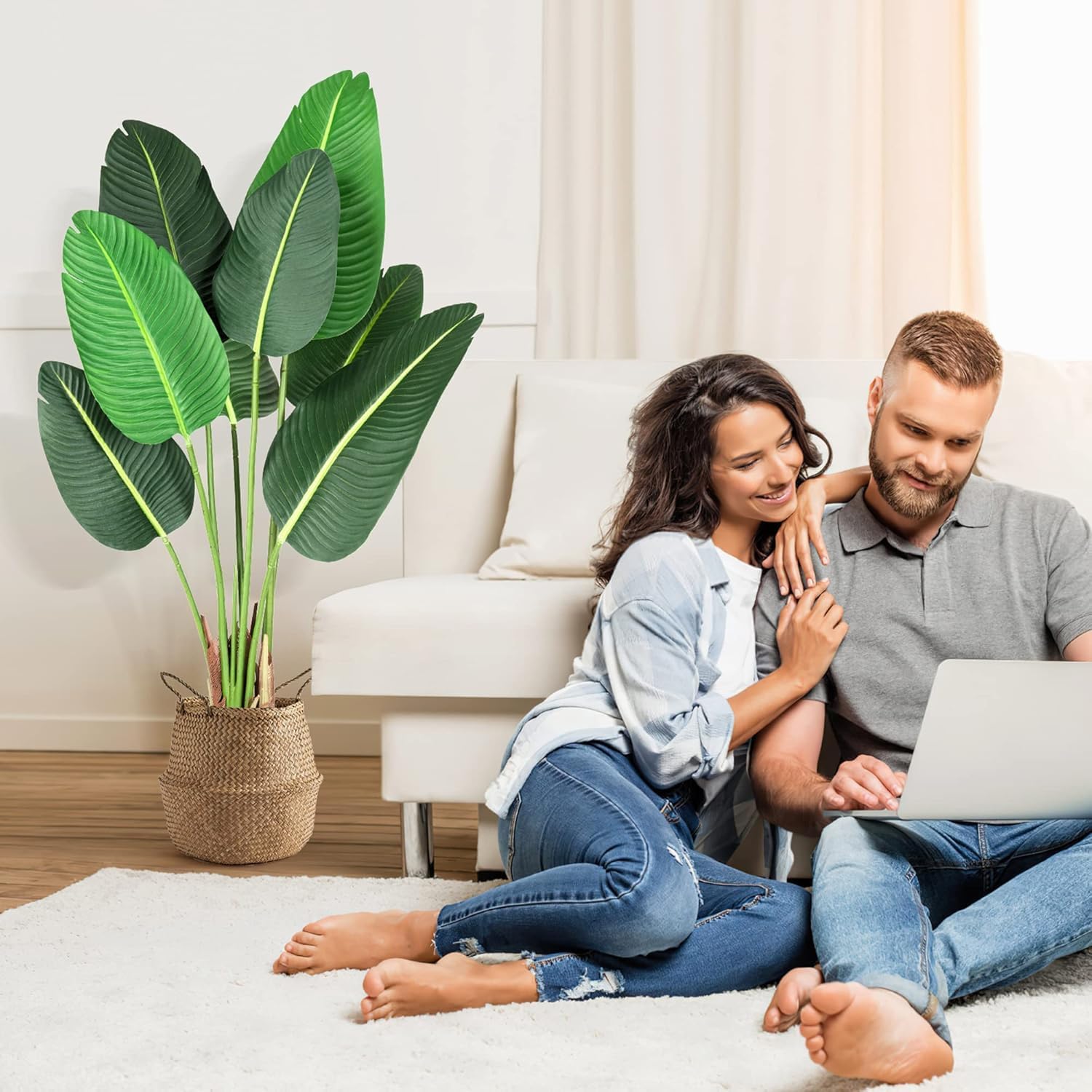 Hetoy 48 inchs Artificial Tree Bird of Paradise Artificial Plant with 8 Trunks Fake Tree - 4 Feet Faux Plants Fake Banana Tree Plant with Pot Artificial Trees for Home Decor Indoor Outdoor