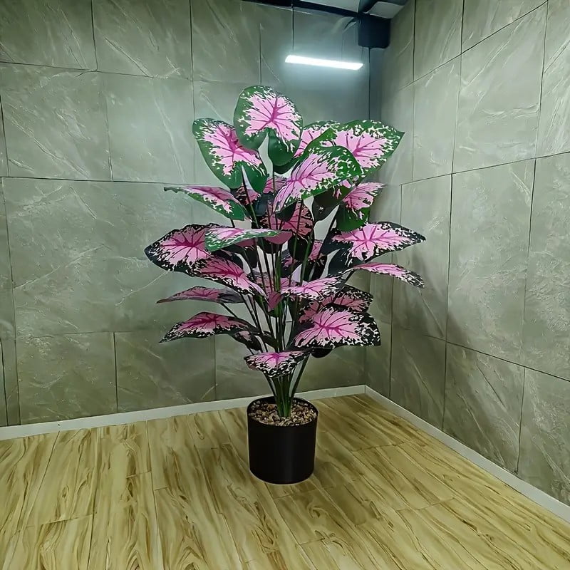 2-piece large artificial black rock plant with pink flowers and green leaves, suitable for indoor and outdoor home office wedding Christmas Easter Thanksgiving decoration (without pot)
