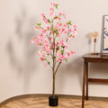 HiPlants 5ft Artificial Pink Cherry Blossom Tree in Black Pot, Faux Wishing Tree Indoor for Garden Office Party Wedding Hotel, Fake Plants for Office Home Decor