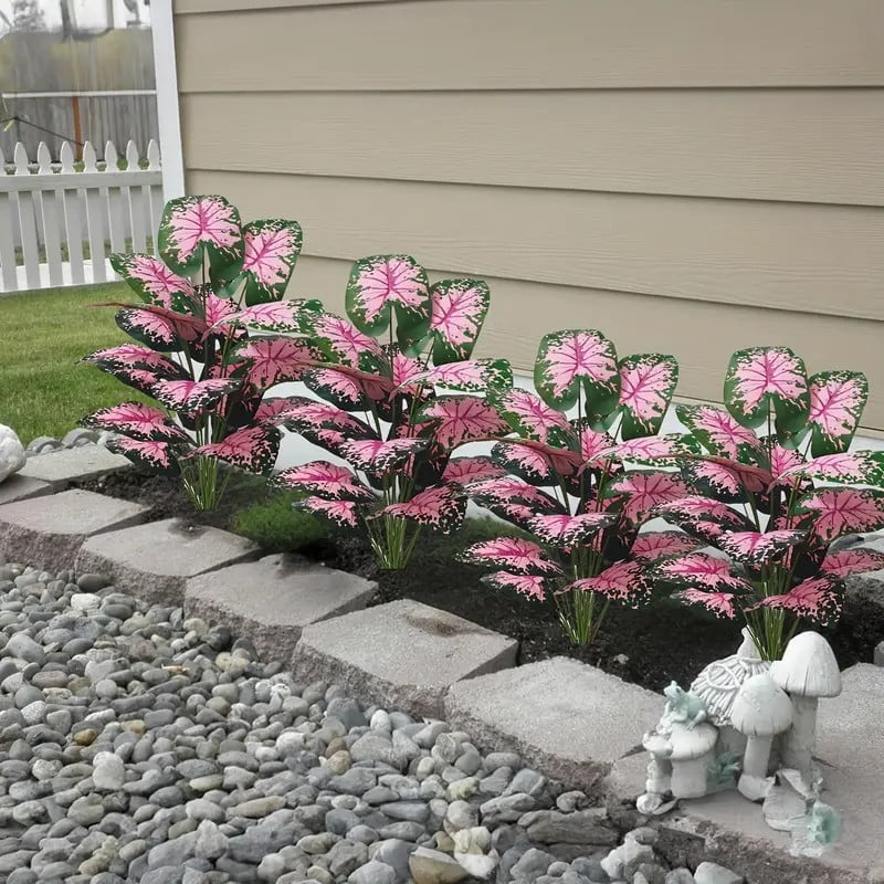 2-piece large artificial black rock plant with pink flowers and green leaves, suitable for indoor and outdoor home office wedding Christmas Easter Thanksgiving decoration (without pot)