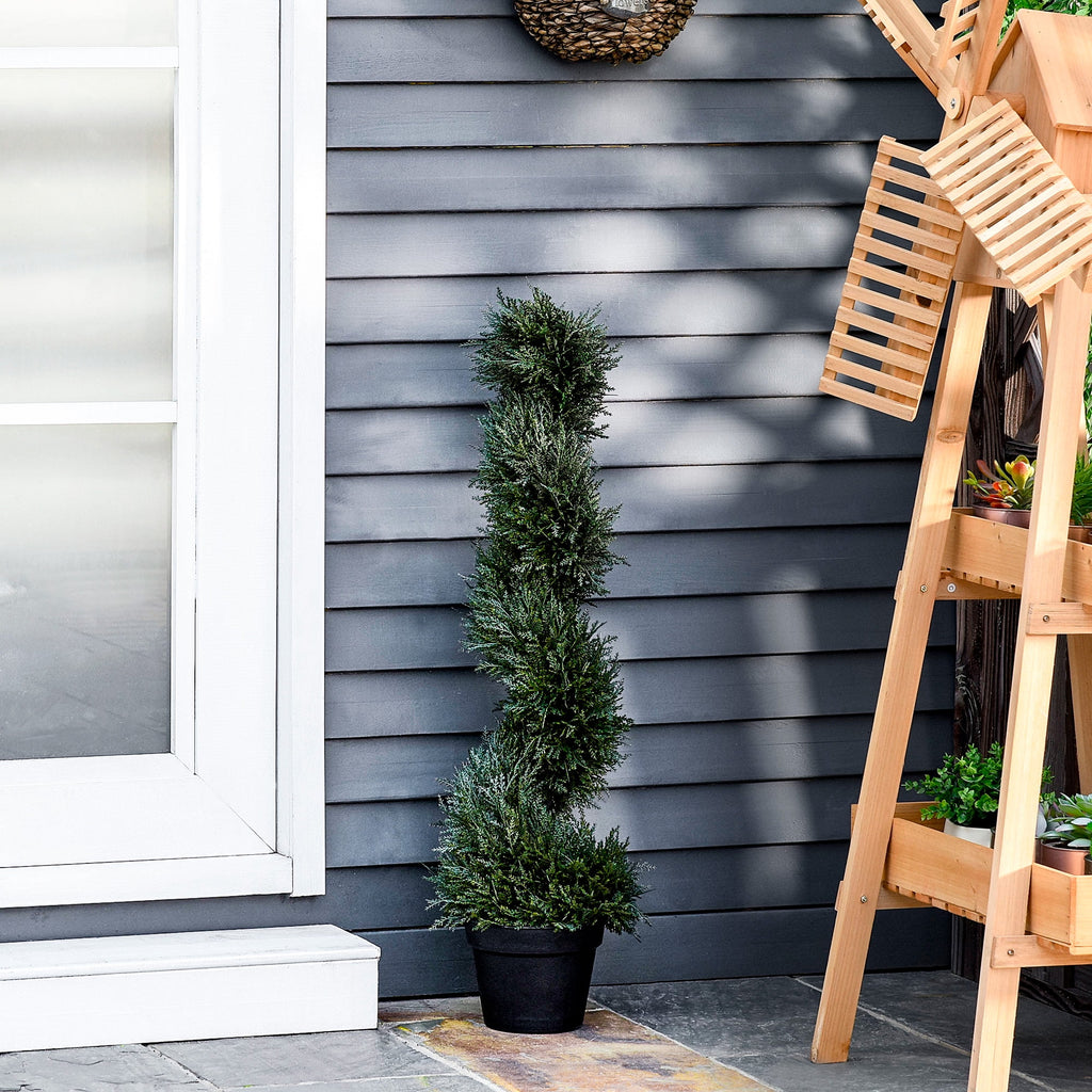 Outsunny 3FT Topiary Artificial Faux Cedar Tree Spiral Fake Plant, Pre-potted & Features High-Quality Detailed Look for Indoor or Outdoor