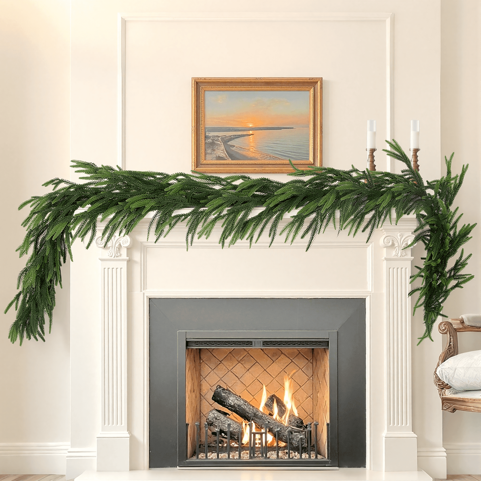 Nafresh 6ft Real Touch Norfolk Pine Garland, 72" Realistic Faux Christmas Garland for Fireplace Table Stair Window Front Door Decor, 1Pack