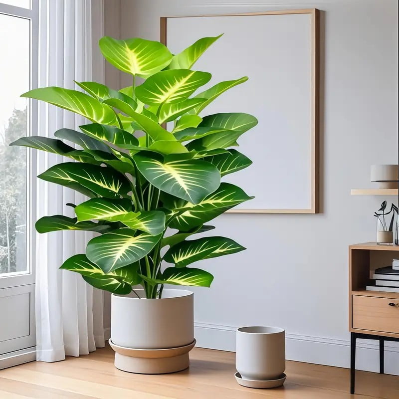 2 large faux palm trees - Indoor/outdoor use, home, office, wedding, festive - maintenance free, event green plants, easy to care for leaves decorative fruit decor natural   Nature Ornaments