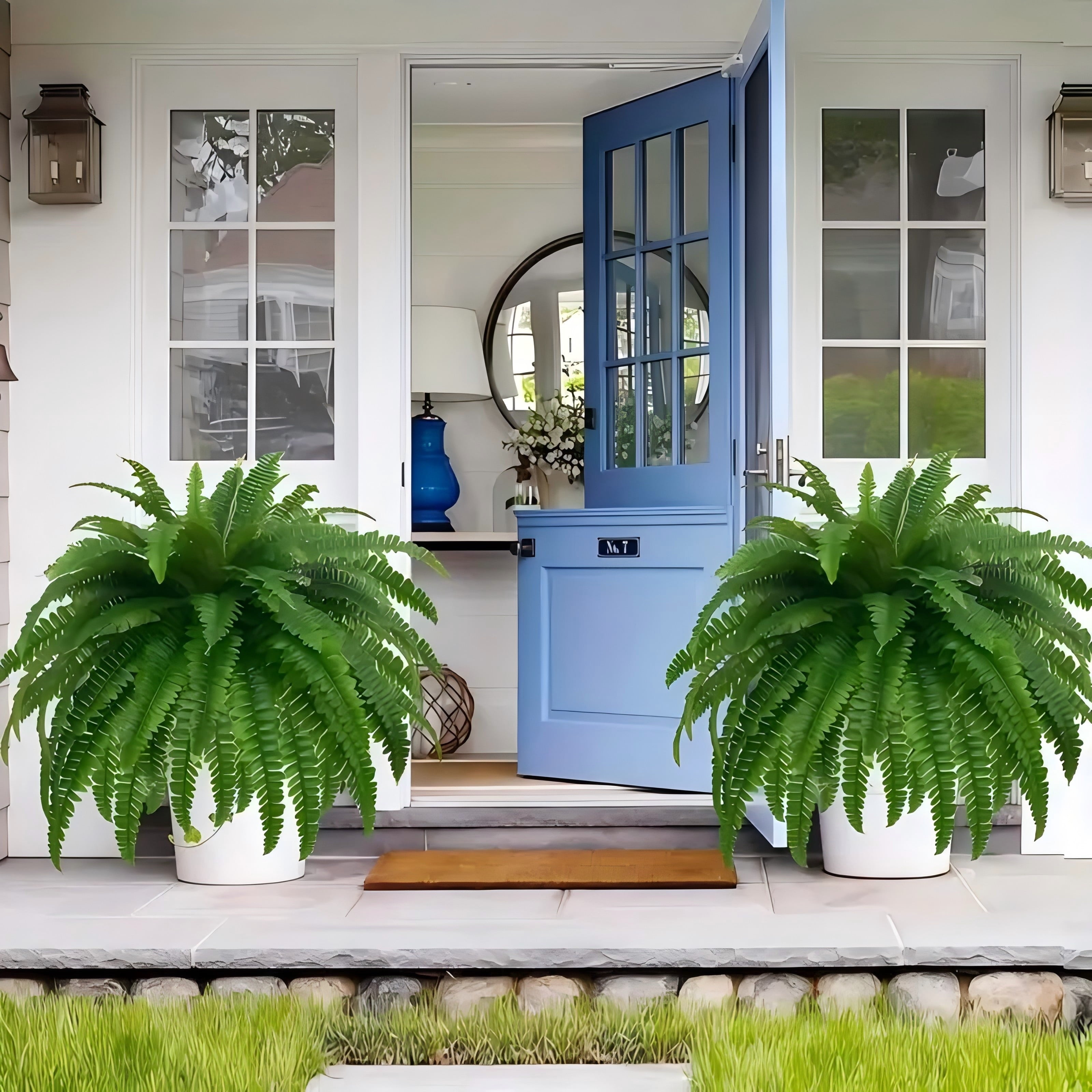 38 leaves 2 pieces lifelike artificial Boston fern plants, versatile faux potted plants for home, garden porch cabin decor, hanging display, indoor/out use, pot not included