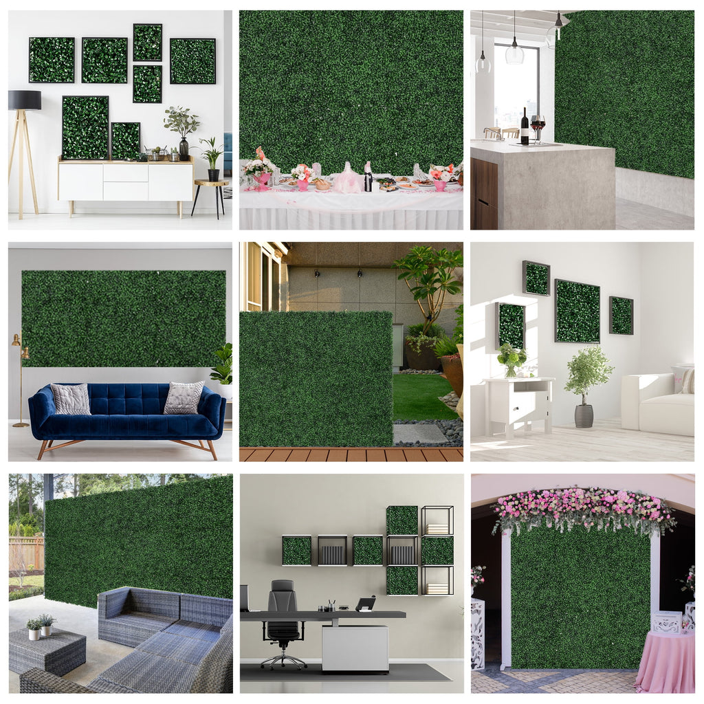 Outsunny 12PCs Grass Wall Panels, 20" x 20" Artificial Grass Wall Decor, Greenery Backdrop Panels Wall for Outdoor, Indoor, Garden, Fence, Backyard, Dark Green