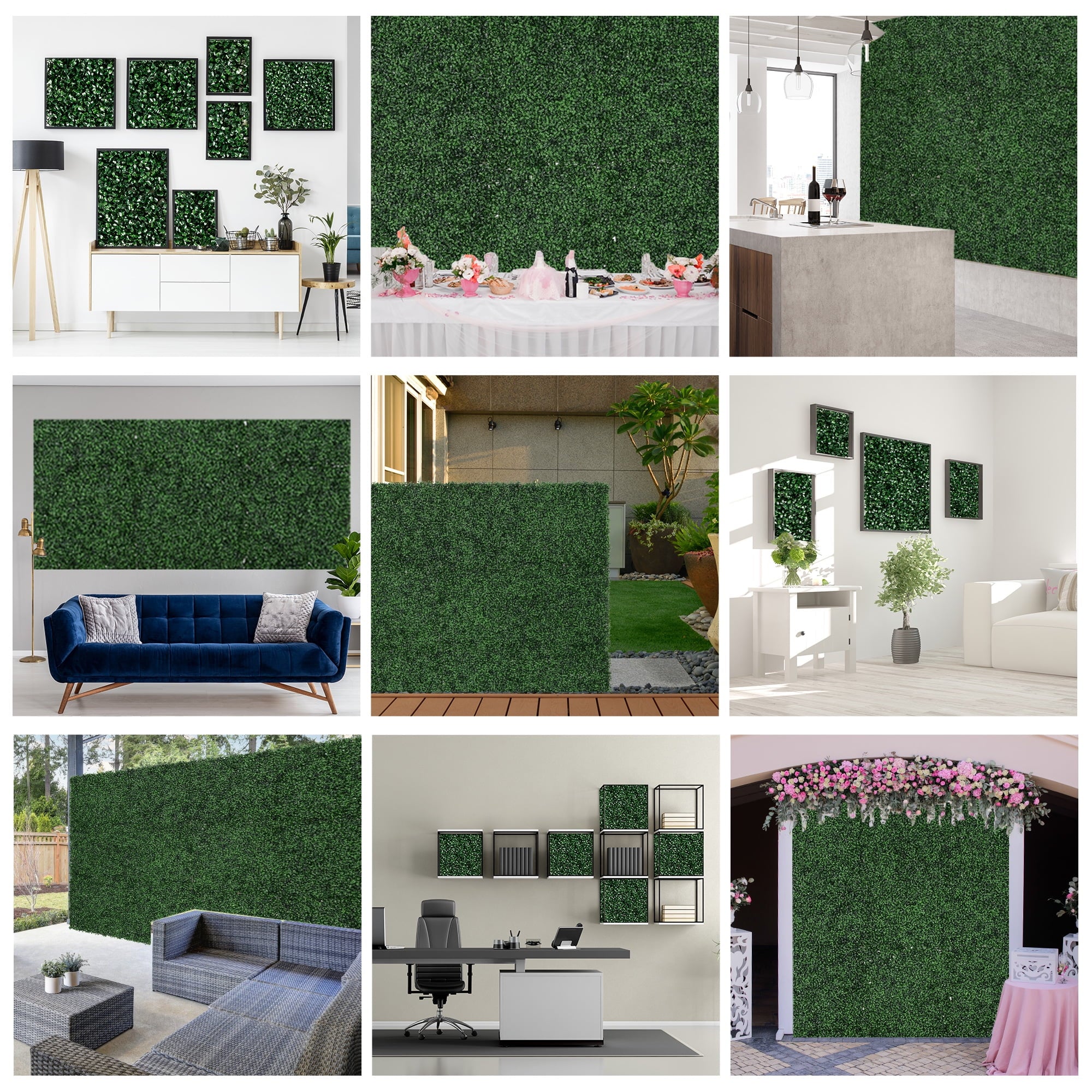 Outsunny 12PCs Grass Wall Panels, 20" x 20" Artificial Grass Wall Decor, Greenery Backdrop Panels Wall for Outdoor, Indoor, Garden, Fence, Backyard, Dark Green