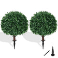 2 16in Artificial Boxwood Sphere Bushes - UV Resistant, with Stakes, Porch/Planter/Indoor Decor