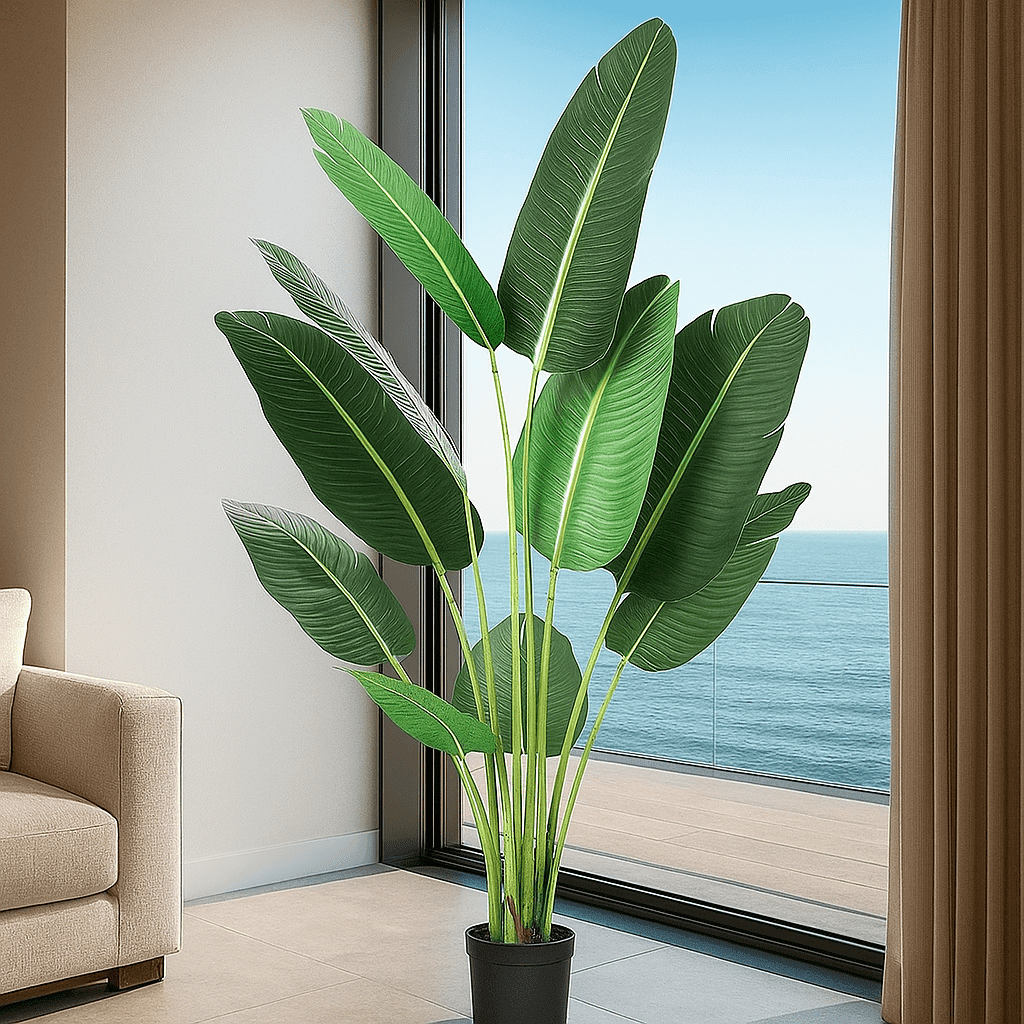 LINBONIO 5 Feet Bird of Paradise Artificial Plant, Artificial Plants Indoor, Fake Plant for Home Office Wedding Decor, Black Flowerpot