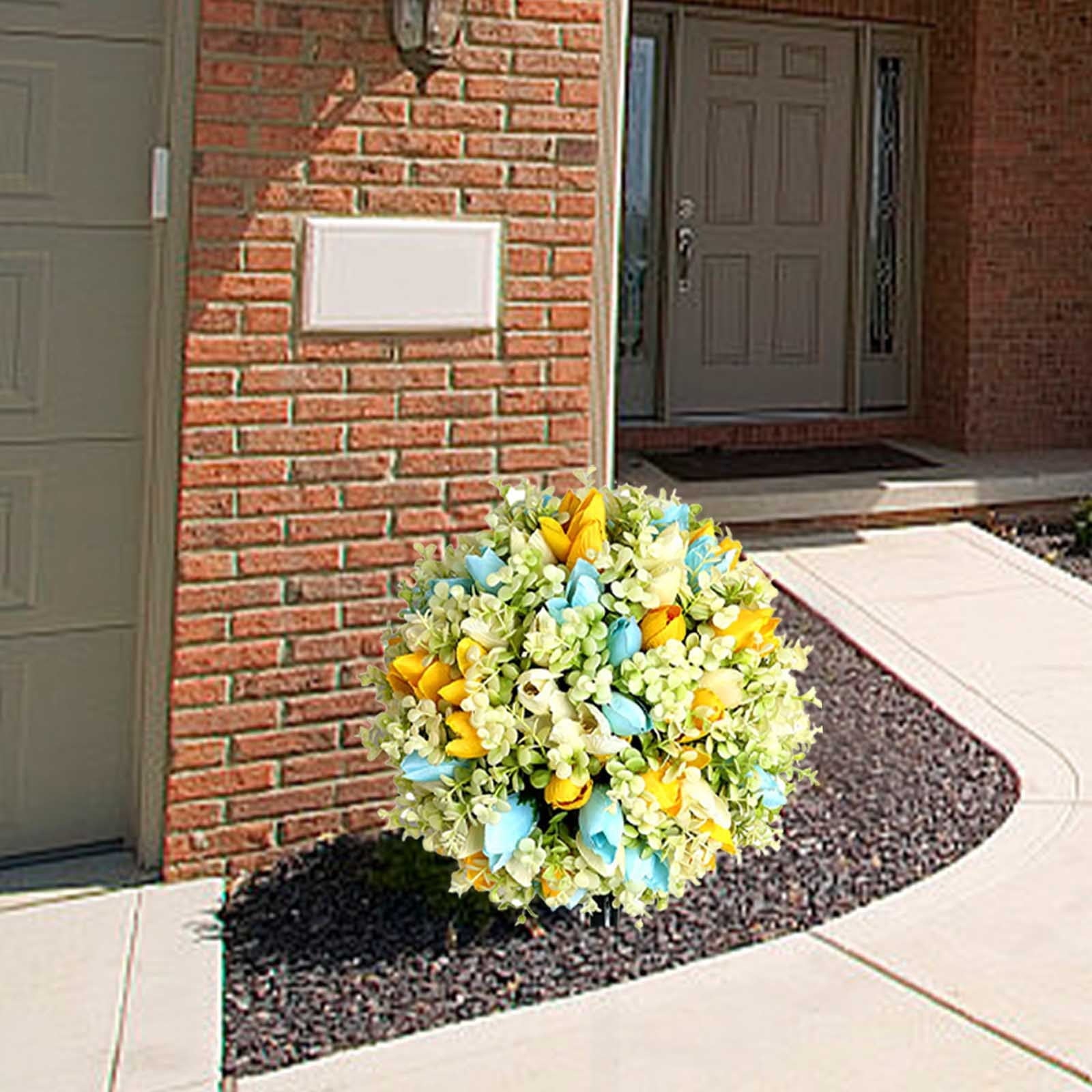 UV Resistant Artificial Cedar Topiary Ball Tree 25 Inch Fake Plants with Ground Spike Shrub Potted Artificial Plant for Outdoor Indoor Front Porch Garden