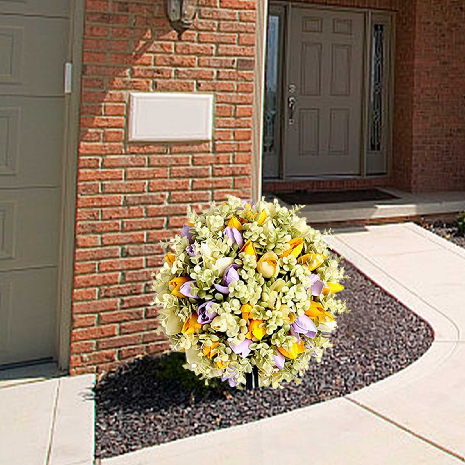 UV Resistant Artificial Cedar Topiary Ball Tree 25 Inch Fake Plants with Ground Spike Shrub Potted Artificial Plant for Outdoor Indoor Front Porch Garden