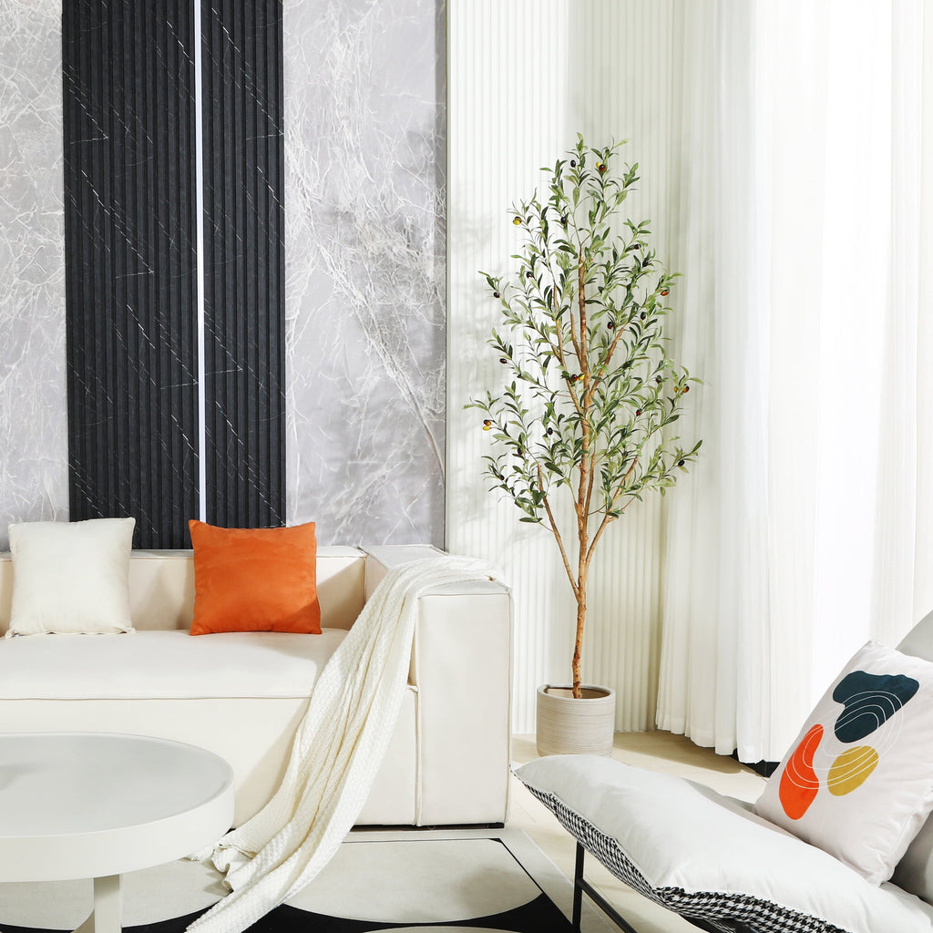 6 ft Artificial Olive Plants with Realistic Leaves and Natural Trunk, Silk Fake Olive Tree in Black Plastic Pot, Faux Olive Tree for Office Home