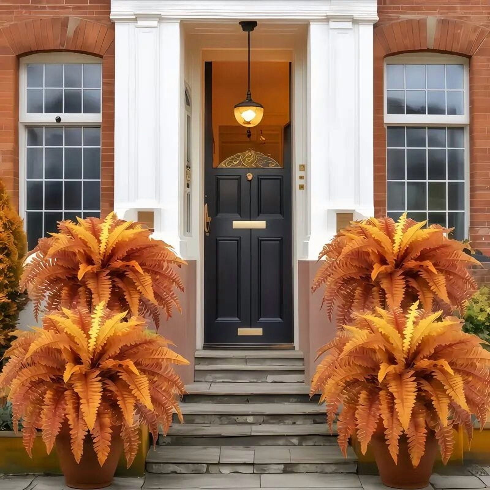 Dremisland Artificial Fall Plants and Ferns for Outdoors - Set of 2 Bouquets 39" Diam Fake Boston Fern Shrubs for Autumn Garden Porch Decor (Fall-2PCS)