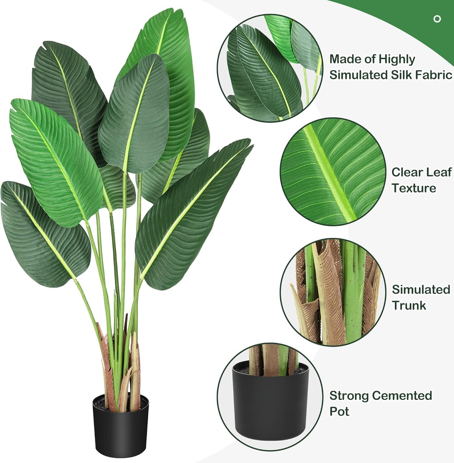 Hetoy 48 inchs Artificial Tree Bird of Paradise Artificial Plant with 8 Trunks Fake Tree - 4 Feet Faux Plants Fake Banana Tree Plant with Pot Artificial Trees for Home Decor Indoor Outdoor