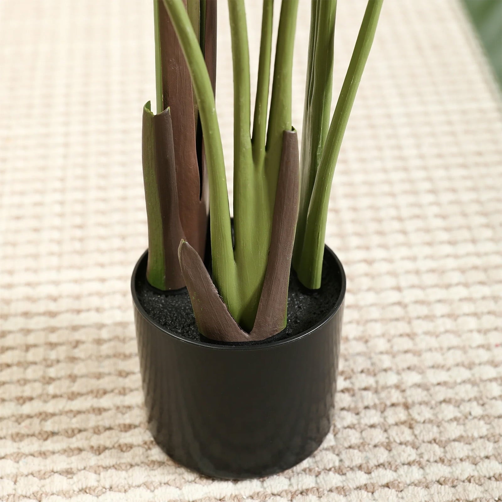 SUSUZI 4ft Artificial Bird of Paradise Plant – Fake Tropical Palm Tree, Faux Strelitzia for Indoor Outdoor Home Office Decor (Stable Black Pot, Low Maintenance)