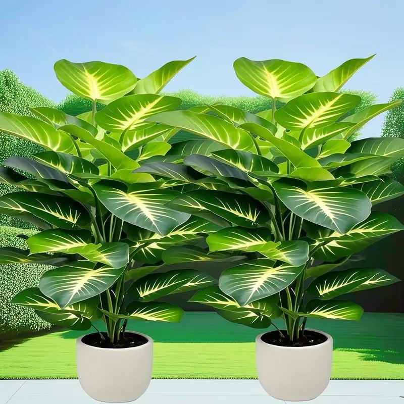 2 large faux palm trees - Indoor/outdoor use, home, office, wedding, festive - maintenance free, event green plants, easy to care for leaves decorative fruit decor natural   Nature Ornaments